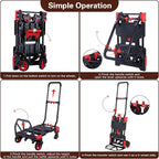 2-in-1 Folding Hand Truck Dolly 330LB Load Carrying,Hand Truck Foldable Dolly with Retractable Handle and 4 Rubber Wheels,Portable Folding Hand Cart for Luggage/Travel/Office