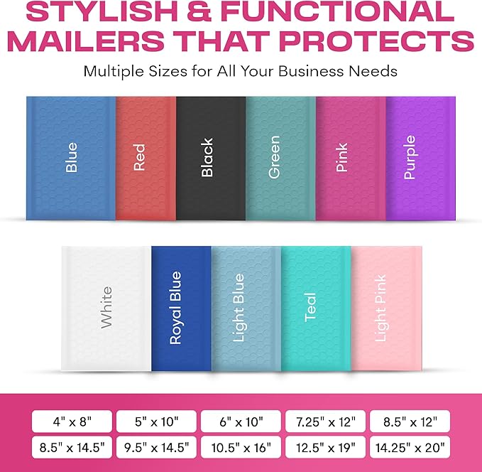 Hot Pink Large Poly Bubble Mailers 9.5x14.5 inch #4 | Self Seal Padded Envelopes Cushioned Bubble Mailer | Usable Size 9.5x13.5 | WaterProof | Lightweight mailing Shipping Bags | 100 Pack Bulk