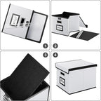 Huolewa File Organizer Box with Lid, Collapsible Faux Leather Hanging File Folder Box Organizer with Plastic Slides, Decorative Home/Office Filing System Boxes for File and Folders Storage