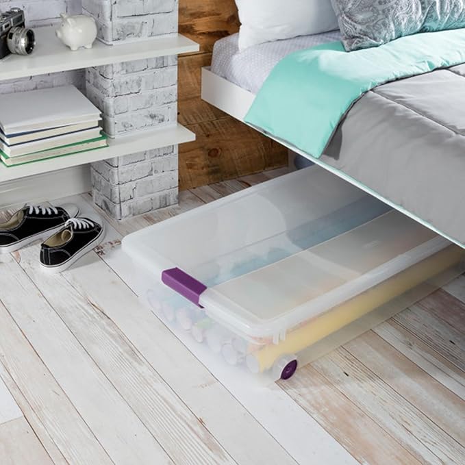 Sterilite 16-Pack 60 Quart ClearView Latch Box, Wheeled Underbed Organizer Bins with Latching Lids - Clear Plastic Organization Containers for Closet, Bedroom, Shelving Units and Everyday Home Storage