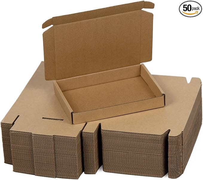 50 Pack 7x5x1 Inches Small Shipping Boxes, Brown Corrugated Cardboard Boxes, Moving Mailing Packing Box
