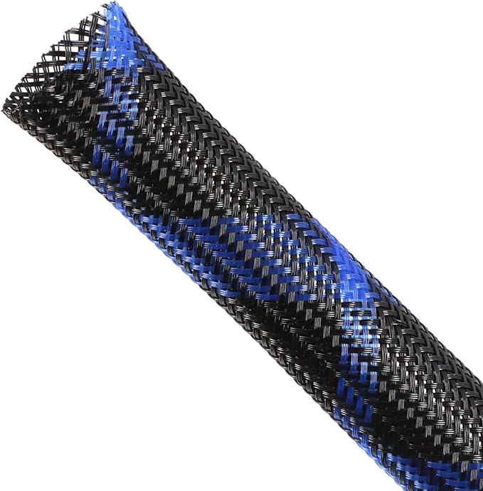 Expandable Braided Sleeving, PET Automotive Wire Loom, Flexible Cable Management for Audio Video and Other Home Device, Cord Protector from Pets (Black Blue, 1/2" x 25ft)