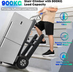 Electric Stair Climbing Dolly, 1250W Electric Stair Climbing Hand Truck, 900lbs Max Load Capacity, 3 Mode Folding Stair Climber Hand Trucks with Telescopic Handle for Moving (Black+Silver/Big Wheels)