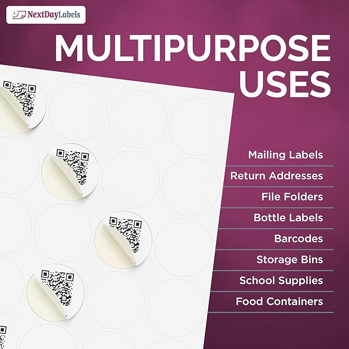 NextDayLabels - 2 Inch Round Stickers - Matte White Blank Laser/Inkjet Labels - Circle Stickers (250 Sheets, 5000 Labels)