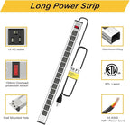 10-Pack Long Surge Protector Power Strip,16 Outlet Heavy Duty Power Strip Metal Power Bar,10 FT Long Extension Cord with Circuit Breaker for Garage,Workshop, 125V/1875W, ETL Listed, Silver