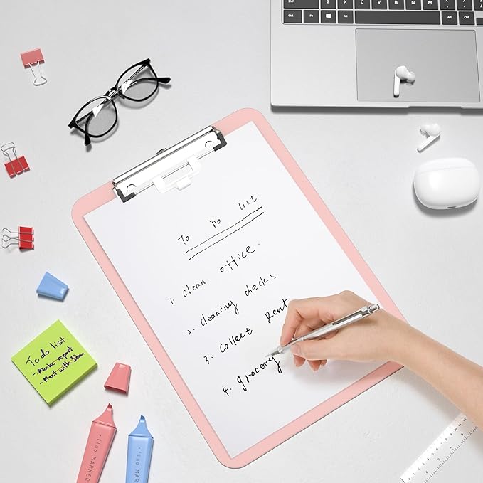 Hongri Plastic Clipboard with Pen Holder, Pink 8.5x11 Letter Size Clip Board for Classroom, Office, Students, Nurses and Women, Low Profile Clip, Size 12.5 x 9 in(Pack of 2)