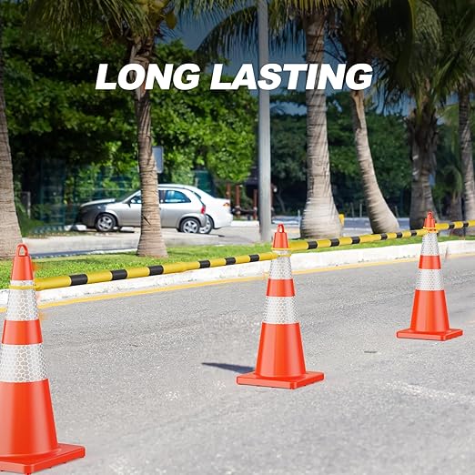 RoadHero 10 Pack 4 FT to 6.9 FT Retractable Cone Bar, Expandable Traffic Cone Bars for Parking Lots, Extendable Barricade for Road Construction, Black and Yellow, Cone Not Included
