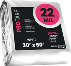 PROTARP Extreme Heavy Duty 22 Mil Tarp Cover, Waterproof, UV Resistant, Rip and Tear Proof, Poly Tarpaulin with Reinforced Edges for Roof, Camping, Patio, Pool, Boat. (White 30′ X 50′)