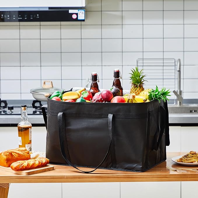 Maxcheck 2 Pcs Insulated Bags for Food Delivery XXXL Large Capacity Hot Grocery Tote Bag Reusable Warming Pizza Catering Carrier for Commercial Travel Lunch Shopping Gifts (Black)