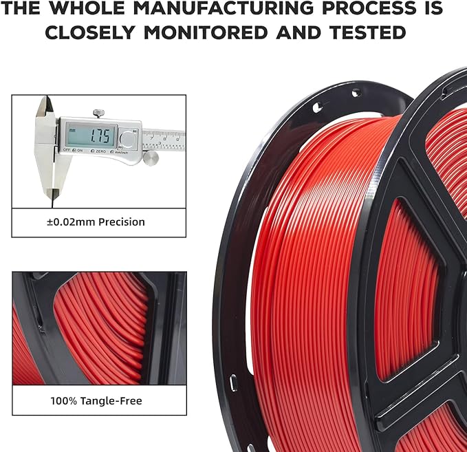 FLASHFORGE PLA Filament 1.75mm Red, 3D Printer Filament 1kg (2.2lbs) Spool, Dimensional Accuracy +/- 0.02mm, 3D Printing Filament Easy to Use and Fits for Most FDM 3D Printers