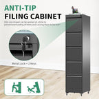 5 Drawer Mobile File Cabinet, Under Desk File Cabinet,Metal Filing Cabinets with Lock for Home Office Organizer Letter/Legal/A4,Require Assembly (Black)