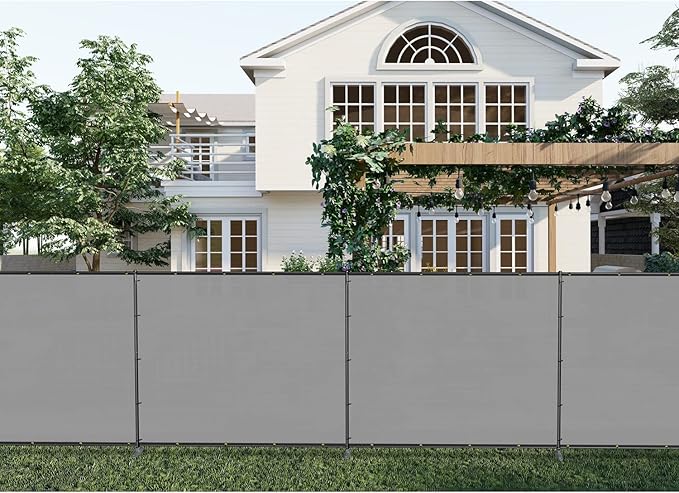 Patio 5' x 67' Outdoor Privacy Screen Freestanding Temporary Fence Panels Net Cover with Metal Poles for Outside Backyard Pool Garden Air Conditioner Fencing, Light Gray