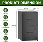 2 Drawer File Cabinet with Lock, Steel Vertical Filing Cabinets for Home Office, Small Metal Storage Cabinet for Hanging Letter Size Files Folders, Assembly Required(Black)