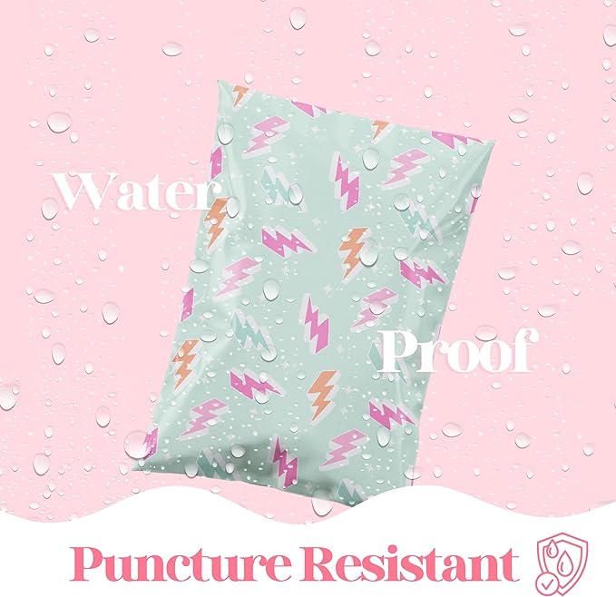 14.5x19 Designer Poly Mailer 100 Pack Heavy Duty Waterproof Self Seal Shipping Bags for Small Business Large Mailing Envelopes Bulk Tear Resistant Cute Packaging Lightning Bolt