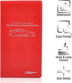 Andalus Auto Registration & Insurance Card Holder Pack of 2, Waterproof Essential Car Registration Holder with Hook & Loop Closure, Perfect for Every Vehicles Glove Boxes (Red - 9.5" x 5.15")