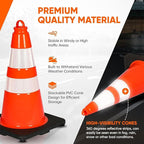 Pyle 18" PVC Traffic Cones, 12-Pack Safety Cones for Parking, Construction, Roadwork, & Sports Training, High-Visibility Orange, Durable, Stackable Design, Heavy-Duty Base for Stability in All Weather
