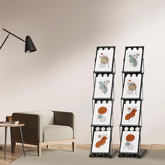 Tatuo 2 Pieces Foldable Magazine Rack Metal Catalog Literature Rack Portable 4 Pockets with Carrying Bag Brochure Stand Literature Display Holder Stand for Exhibition Trade Show