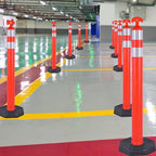 Traffic Delineator Post Cones with Heavy-Duty Octagonal Rubber Base, Channelizer Post Kit for Road Construction Work, Traffic Guidance, Garage Parking, Crowd Control (6, 42")