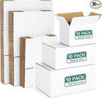 Eupako 30 Pack Small Shipping Boxes Assorted Sizes, White Corrugated Box Mailers, Cardboard Boxes for Packaging Small Business, Mailing, 6x4x4 & 9x6x4 & 10x7x5 10 PCS Each Small Boxes