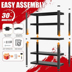 78" H Garage Shelving, Metal Storage Shelves, 3000LBS Heavy Duty Shelving, Adjustable 5 Tier Storage Rack, Industrial Utility Shelf for Garage, Warehouse, Kitchen,18" D×47.5" W×78" H, Black