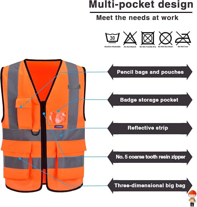 A-SAFETY 6XL 7XL 8XL High Visibility Safety Vest Reflective Multi Pockets BIG AND TALL Working Vest