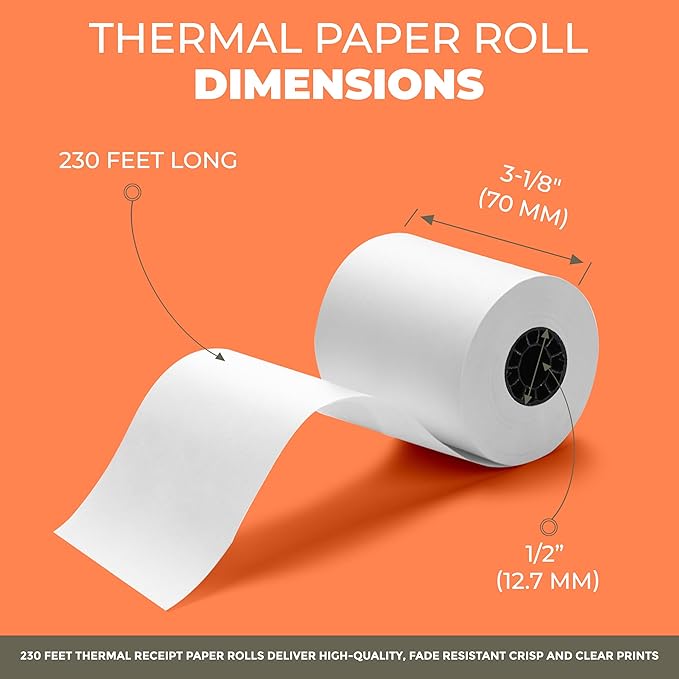 Thermal Printer Receipt Paper Rolls 3 1/8 x 230 for Clover Station Pro Cash Registers and All POS Cash Registers Star Micronics BPA Free (32 Pack)