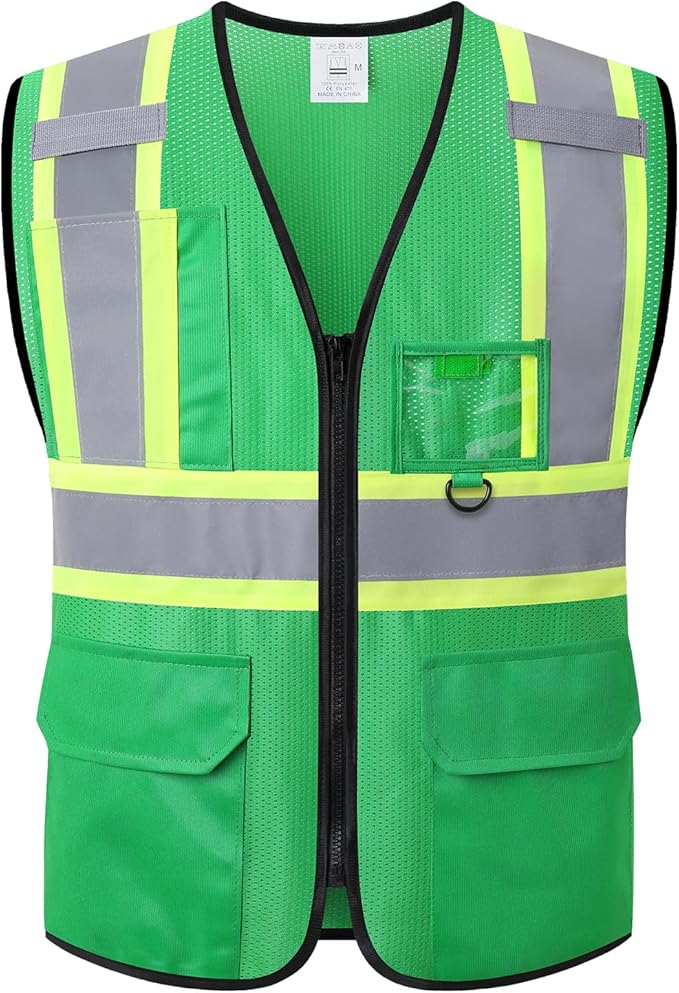 Reflective Safety Vest for Men Women with Multiple Pockets High Visibility Mesh Vest Hi Vis Construction Work Vest,Meets ANSI/ISEA Standards(EK1-178-Green-S)