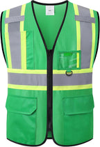Hi Vis Reflective Safety Vest for Men Women with Multiple Pockets High Visibility Mesh Construction Work Vest,Meets ANSI/ISEA Standards(EK1-178-Green-XL)