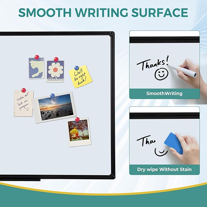 Large Magnetic White Board 60" x 48" Wall Mount Dry Erase Board with Pen Tray for Home Office Classroom Usage, Black Aluminum Frame
