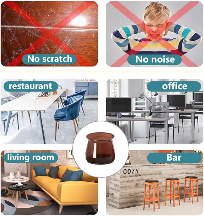 24 Pcs Chair Leg Floor Protectors Round, Silicone Felt Furniture Leg Pads Caps Covers for Hardwood Floors (Fit 15/16" to 1-5/16")