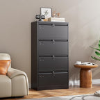 SUXXAN 4 Drawer File Cabinet, Lateral Filing Cabinet with 4 Locks for Home Office, Black File Cabinets with Business Card Holder for Letter/Legal/F4/A4 Hanging Files