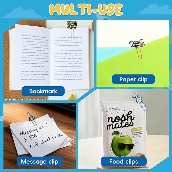 30 PCS Science Paper Clips Metal Paperclip Large Size Paper Clip Cute Bookmark Colorful Office Supplies Bookmark Clamp Desk Accessories Stationery for School Gifts for Christian