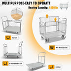 Platform Truck Cart with Cage, Multipurpose 6 in1 Foldable Flatbed Cart Heavy Duty Push Cart Dolly W/Swivel Wheels 2000lbs Capacity Utility Hand Cart for Grocery/Laundry/Stall/Storage