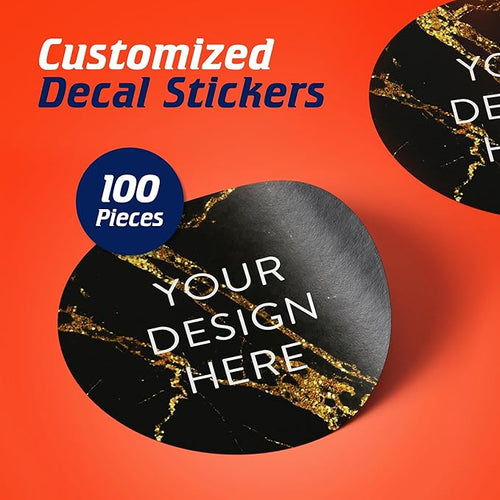 100 Custom Vinyl Stickers - Upload Your own Image, Text, Design, Logo - Personalized Logo Labels for Handmade, Packaging, Bottle, Jars, Candle, Brand Stickers (Black Gold Marble, 4x4)