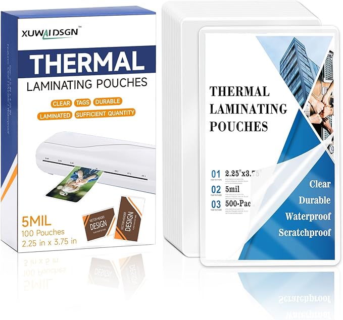 500 Pack 5mil 2.25“x3.75" Thermal Laminating Pouches Badge Laminate Pouches Clear Laminated Luggage Tags Printable Laminator Pouches for Business Permits Cards (500, 2.25“x3.75"-5mil)
