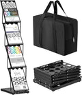 Tatuo 1 Piece Foldable Magazine Rack Metal Catalog Literature Rack Portable 4 Pockets with Carrying Bag Brochure Stand Literature Display Holder Stand for Exhibition Trade Show