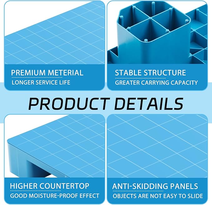 1 Pcs Plastic Pallet for Basement Storage Easy Stack Lightweight Floor Pallet Display Flooring Room Supermarket Christmas, Support up to 2000 Lbs (40'' L X 20'' W X 5.5'' H,Blue)