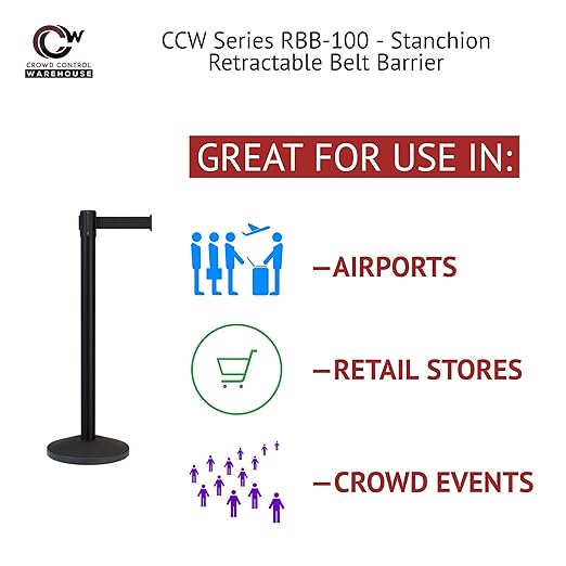CCW Series RBB-100 - Set of 2 Stanchion Retractable Belt Barriers (11 Foot Belt, Olive Belt with Polished Brass Post)