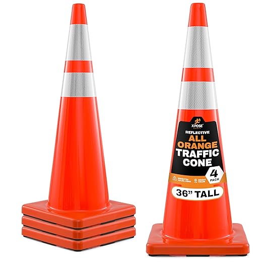 Xpose Safety 36 Inch Orange Traffic Cones with 6" & 4" Collars, 4-Pack - Multipurpose PVC Plastic Safety Cone for Parking, Soccer, Caution, Kids and Construction - DOT Approved