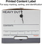 STAPLES Storage & Filing Box, Heavy-Duty with Handles & String-Button Lid, Letter Size Documents, Stackable, 4-Pack, White/Gray