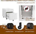 2 Drawer File Cabinet with Lock and 4 Keys, Mobile Metal Filing Cabinet, File Cabinets for Home Office, Under Desk, Pre-Assembly, File Drawer, Letter/Legal/A4 Hanging File Folders