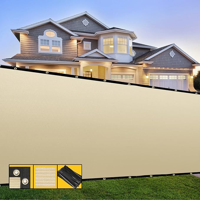 Customized 4' x 87' Beige Fence Privacy Screen,with Bindings & Grommets,Heavy Duty for Gardens Backyard Patio Tennis Court Pool Construction Project Outdoor Events,We Make Custom Sizes