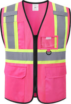 Safety Vest for Men Women Reflective with Multiple Pockets Mesh High Visibility Construction Work Vest,Meets ANSI/ISEA Standards(EK1-178-Pink-M)