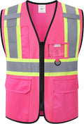 Safety Vest for Men Women Reflective with Multiple Pockets Mesh High Visibility Construction Work Vest,Meets ANSI/ISEA Standards(EK1-178-Pink-XL)
