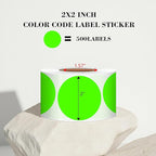 2 Inch Fluorescent Green Circle Stickers 500 Pcs,Permanent Color Coding Dots for Office,Home Organization, File Classification,Multipurpose Labels