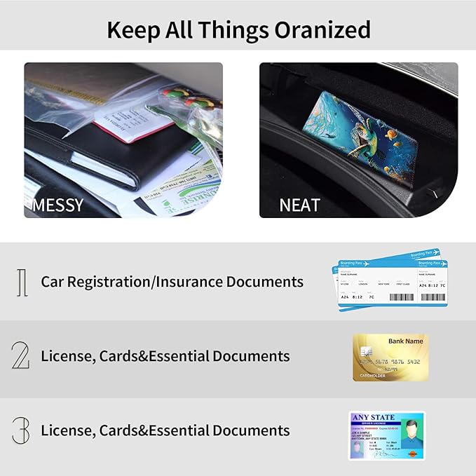 Car Registration and Insurance Holder, Leather Car Glove Box Organizer, Cool Car Accessories for ID, Driver's License Cards & Essential Document, Business Cards, Men&Women,Ocean Sea Turtle Fish