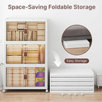 360Qt Stackable Storage Bins with Lids, 3 Pack Large Collapsible Bins with Wheels, Plastic Cabinet with Doors, Foldable Closet Organizers and Storage for Home, Dorm, Office, White