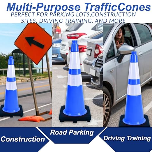 BESEA 8Pack 36” inch Traffic Cones Blue Road Parking Cones Construction Safety Cone Structurally Stable for Traffic Control(Blue Color)