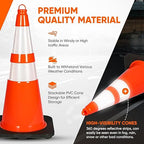 Pyle 28" Traffic Cones, 10-Pack High-Visibility Safety Markers for Roadwork, Parking Lots, Sports Training, and Construction Zones, Durable Orange PVC Cones with Stable Heavy-Duty Base
