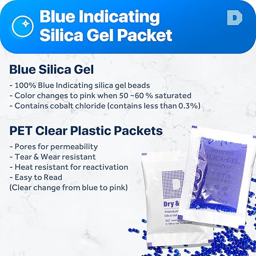 Dry & Dry 5 Gram [200 Packets] Blue Indicating(Blue to Pink) Silica Gel Packets Desiccants Silica Gel Packets - Rechargeable Silica Packets, Silica Gel, Silica Gel Packs